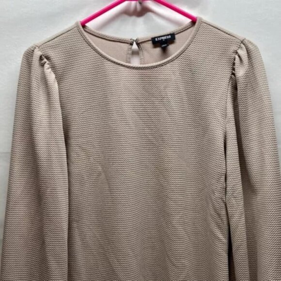 Express Ladies Waffle Knit Blouse Tan Medium Long Sleeve Office Wear Career Top - Picture 3 of 10